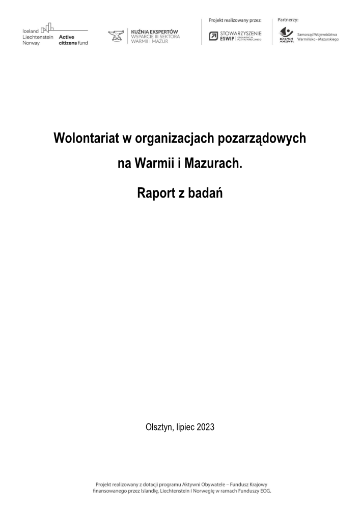 Wolontariat w organizacjach pozarządowych  na Warmii i Mazurach.  Raport z badań