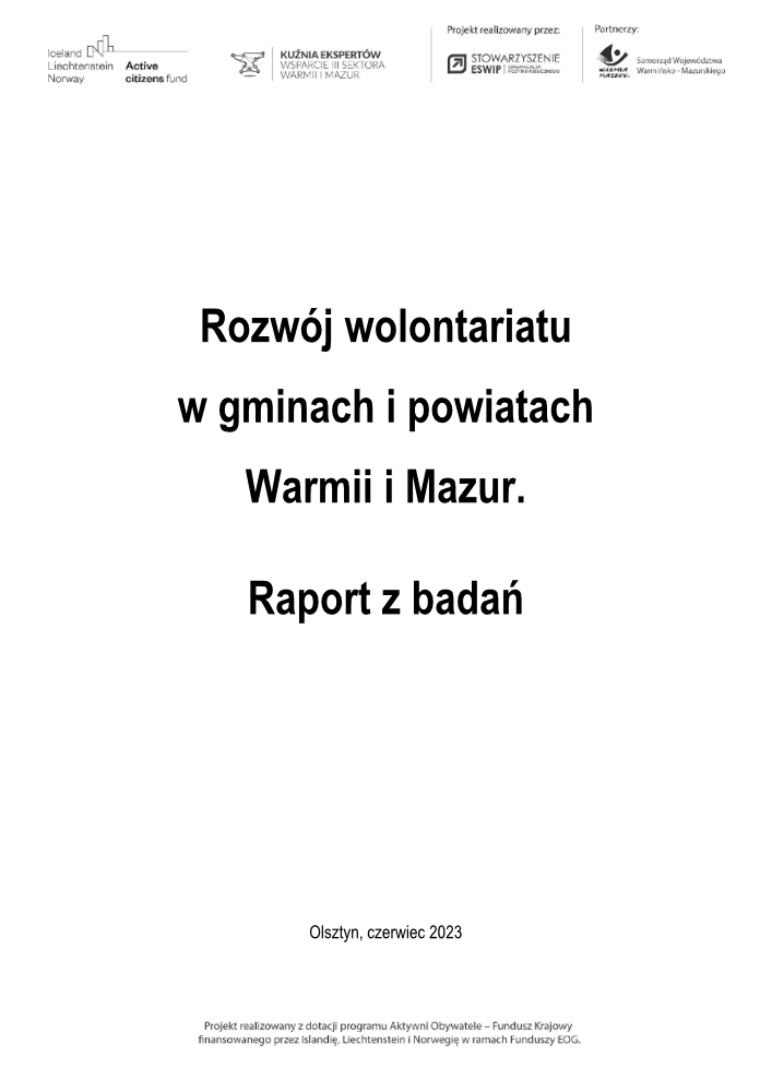 Rozwój wolontariatu  w gminach i powiatach  Warmii i Mazur. Raport z badań